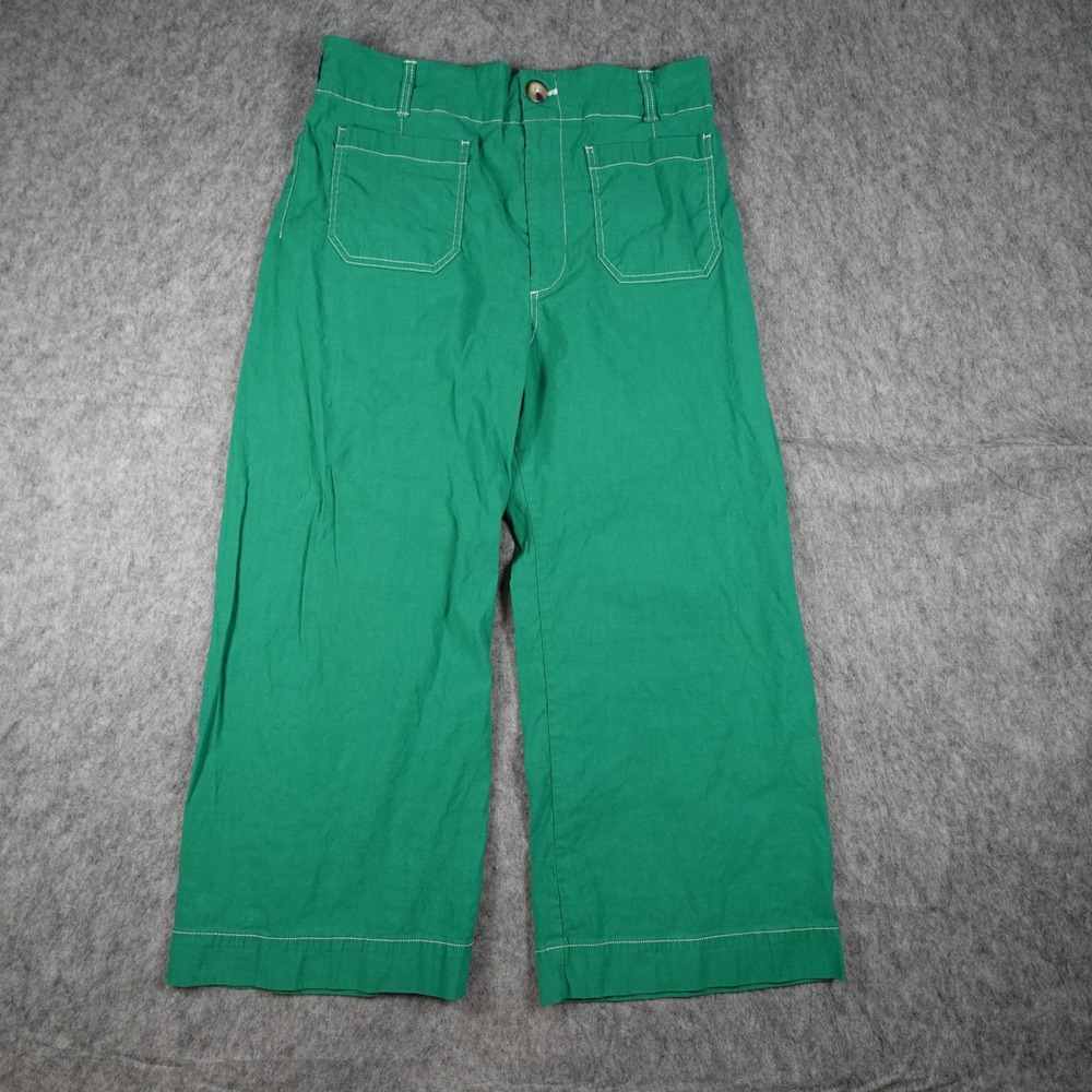 Maeve Pants Women 32 Petite Green Colette Magic Fabric Wide Leg Linen Crop